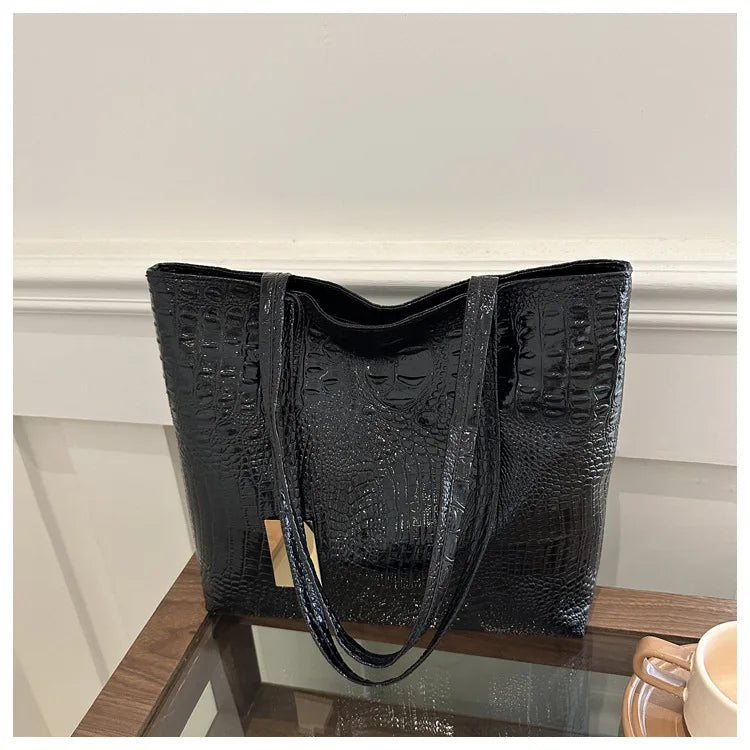 Fashion Casual Women Shoulder Bags Silver Gold Black Crocodile Handbag PU Leather Female Big Tote Bag Ladies Hand Bags Sac