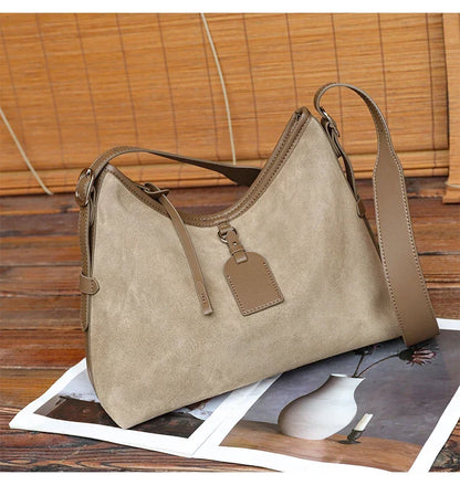 Winter Women's Natural Suede Leather Classic Underarm Bag Female Soft Cowhide Durable Handbags Ladies Luxury Designer Bags