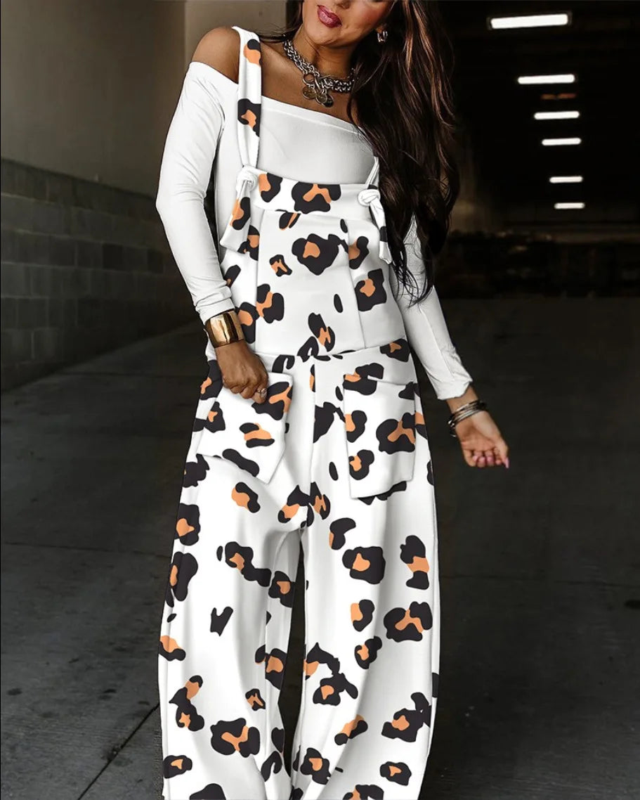 Women's Colorful Leopard Print Overalls - Wide Leg Loose Fit Casual Jumpsuit with Adjustable Straps High Waist Fashion Streetwe