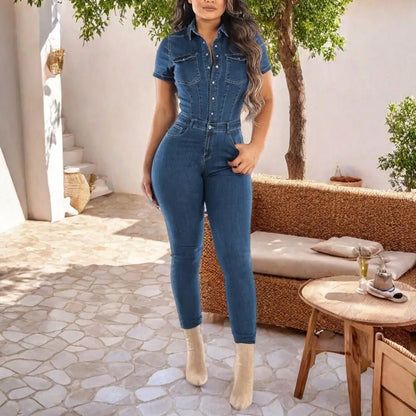 Women Jumpsuit Cotton Blend Casual Summer Jumpsuit Stylish Women's Denim Jumpsuits Skinny Stretch Overalls Button for Casual