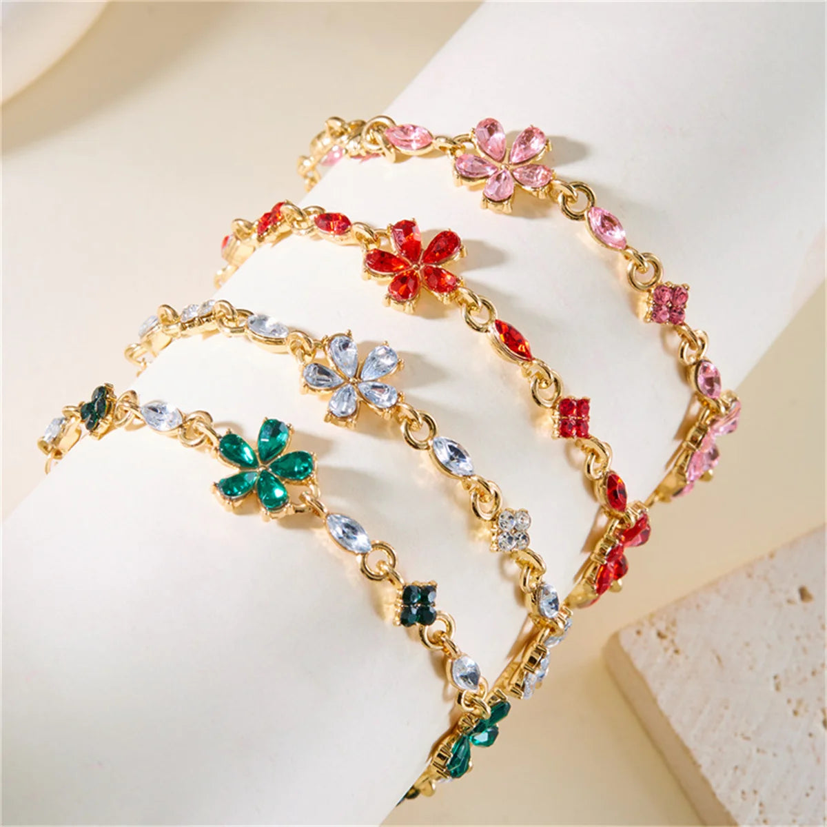 Elegant Crystal Flowers Bracelets For Women Girls Y2K Sweet Sparkling Zircon Floral Plant Chain Bracelet Luxury Wedding Jewelry