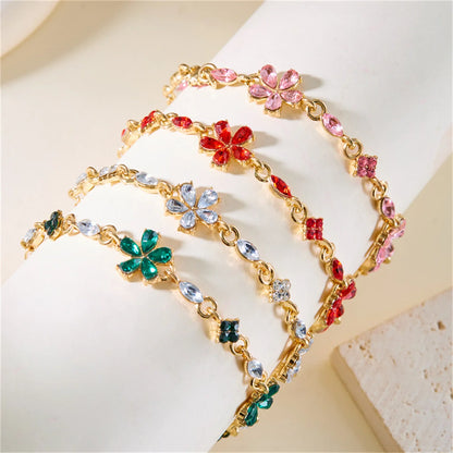 Elegant Crystal Flowers Bracelets For Women Girls Y2K Sweet Sparkling Zircon Floral Plant Chain Bracelet Luxury Wedding Jewelry