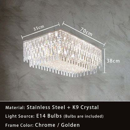 Luxury Crystal Long Pendant Lights Modern Lustres LED Chrome Hanging Lamps for Ceiling Silver Home Decor for Dining Room Remote