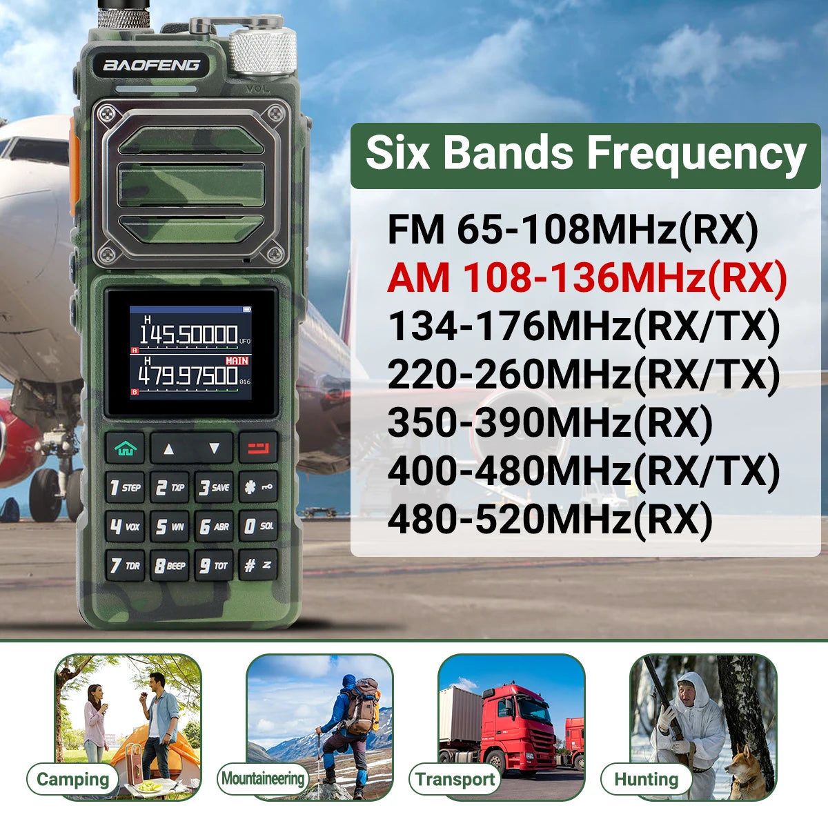 Baofeng UV-25 Walkie Talkie Wireless Copy Frequency Multi Band UHF VHF Air Band 999CH NOAA Type-C Charger AM Ham Two Way Radio
