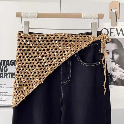 French Retro Knitted Triangular Towel Female Hottie Travel Sweet and Cute Literary Style Handmade Crochet Headscarf Headband