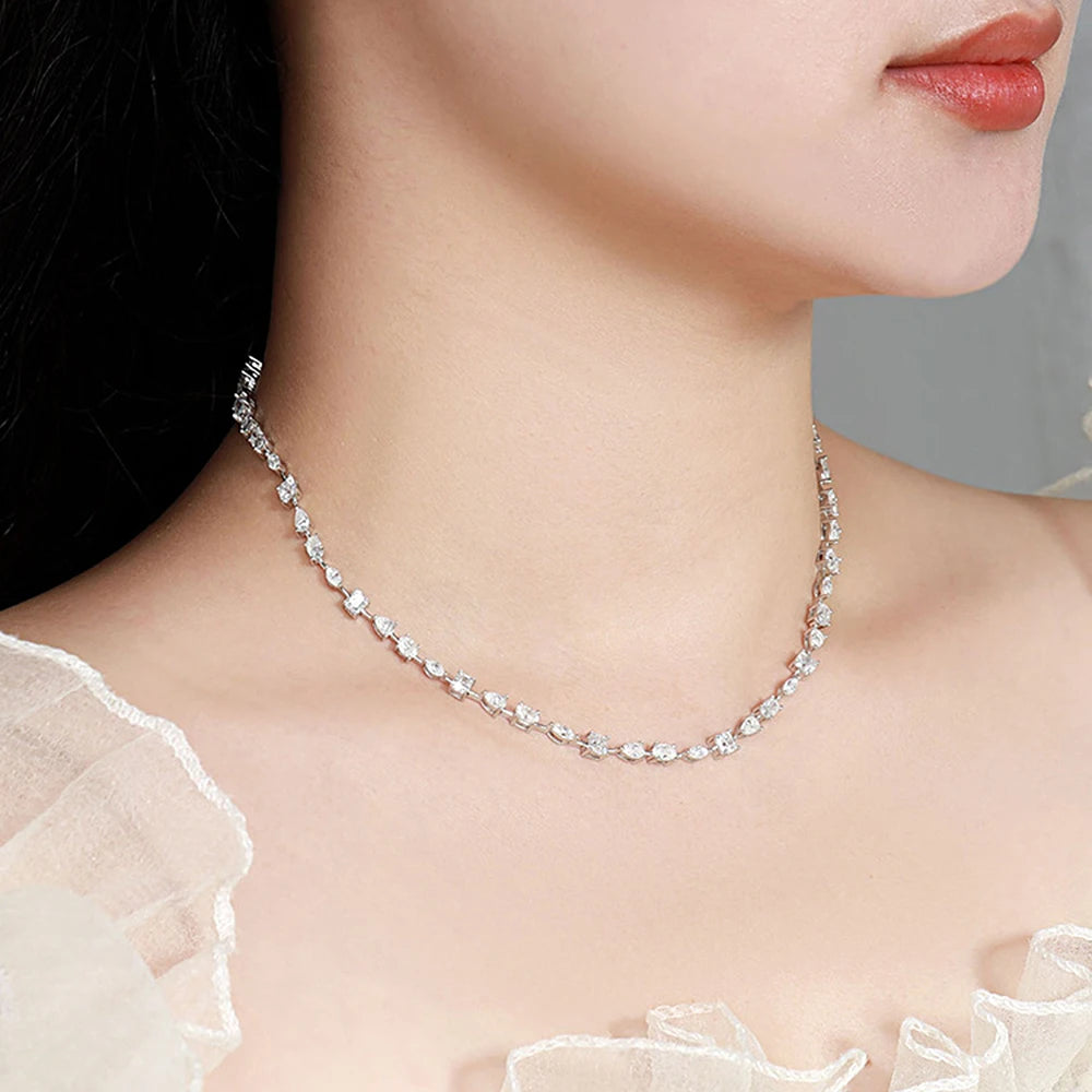 Certified Moissanite Tennis Necklace for Women Marquise/Oval/Pear Cut Lab Diamond S925 Silver Chokers Necklaces Wedding Jewelry