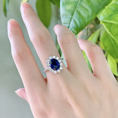 New Luxury white gold solid platinum PT950 cultured sapphire exquisite oval ring for women with high quality