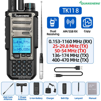 Quansheng TK11 8 Walkie Talkie 10W Dual Receiving PTT AM SSB 27MHz CB CW LSB LW MW SW Type-C NOAA for UV-K5 8 Ham Radio TK-11 5