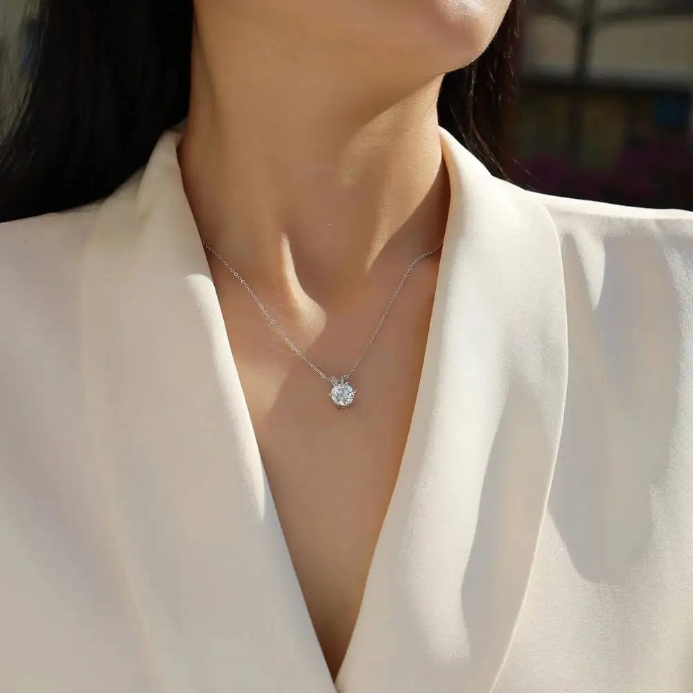 1.0Ct-5Ct Moissanite Pendant Necklace With Certificate For Women Original Real 925 Silver Chain Solitaire Drop Necklaces