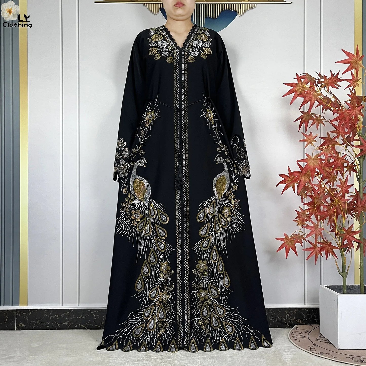 New Style Fashion Dubai Muslim Women Dress Elegant Arabic Femme Hijab Long Sleeve Chiffon Diamond Abaya Islamic Turkey Clothing