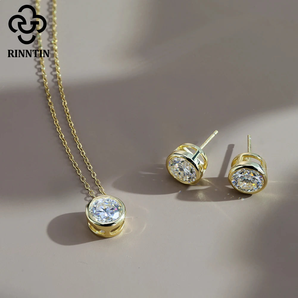 Rinntin 1-2 Carat Solitaire Moissanite Necklace for Women S925 Pure Silver Diamond Classic Round Pendant Wedding Jewelry SMON11