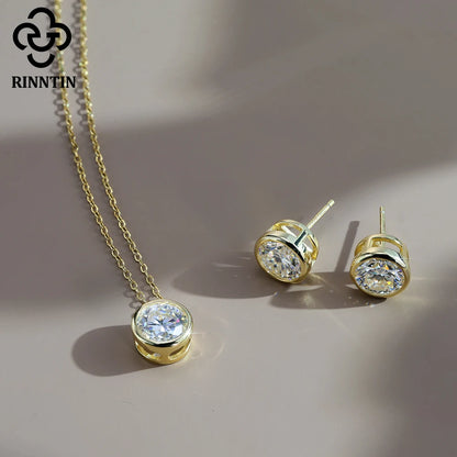 Rinntin 1-2 Carat Solitaire Moissanite Necklace for Women S925 Pure Silver Diamond Classic Round Pendant Wedding Jewelry SMON11
