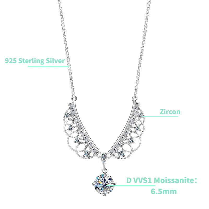 TY 925 Sterling Silver Moissanite Lace Necklace Women D-Color Moissanite Brand Necklace 1Carat Lab Moissanite Luxury Jewelry