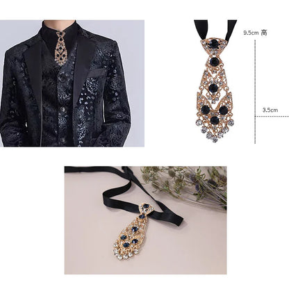 Diamond Tie Man Nacklace Personality Crystal Neckties Wedding Gentleman Metal Diamond Tie Clip Luxury Men Collar Accessories