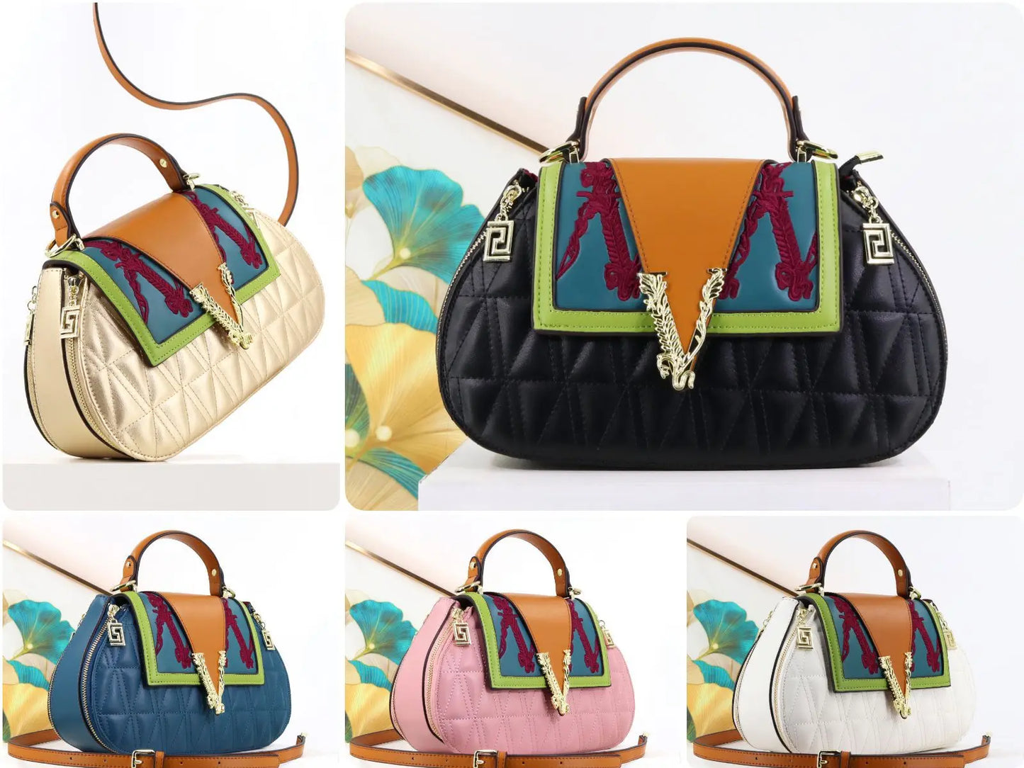 Luxury Women's Bag with V Ladies Leather Handbag Female Shoulder Bag Diamonds Crossbody Luxury Handbags Women Embroidery Bags