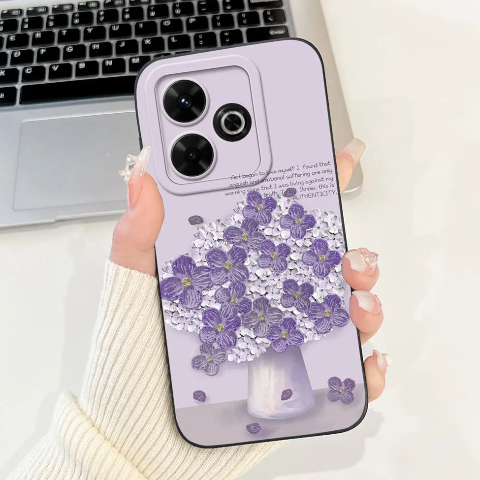 Casing For Redmi 13 Case 13 5G Cute Cat Fashion Luxury Flowers Silicone Shockproof Back Cover For Redmi 13 5G Phone Case Bumper
