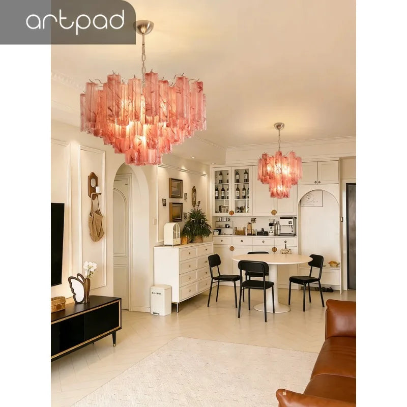 Designer Murano Ceiling Chandeliers Pink Colorful Glass LED Hanging Pendant Lights for Living Dining Room Bar Villa Art Lighting