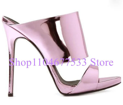 Fashion Stiletto Heel Lady Slipper Sandals Luxury Champagne Gold High Heels Sandals Shoes Woman Large Size Casual Sandals