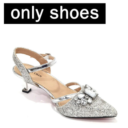 Venus Chan 2022 Nigerian Fashionable Silver Color Peep Toe Shoes Matching Bag Set For Royal Ladies Wedding Party Sandal