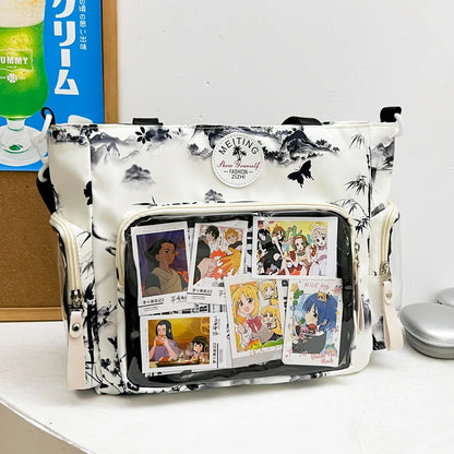 New Sweet Cute Ulzzang Y2K Ita Bags Subculture Dopamine Transparent Display Cool Tote Bag Aesthetic Lace DIY Badge Shoulder Bag