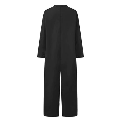 Solid Color Casual Loose Pocket Jumpsuit Women New Fall Simple Long Sleeve Shirt Female Vacation Rompers Fashionable Streetwear