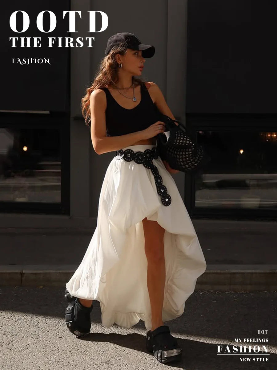 Bornladies Cotton Women's 2026 Spring Summer New Midi Skirt Street Fashion Irregular Ruched Bud Design Half Skirt