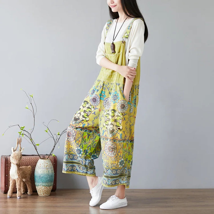 Suspenders Overalls Women Denim Jumpsuits Slim Mom Jeans One Piece Wide Leg Long Pants High Waist Rompers Y2k Streetwear Print