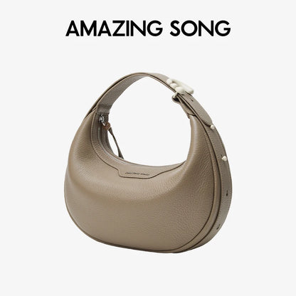 Amazing Song Original Design Half Moon Bag Small Top Grain Leather 2026 New Fashionable Women's Bags