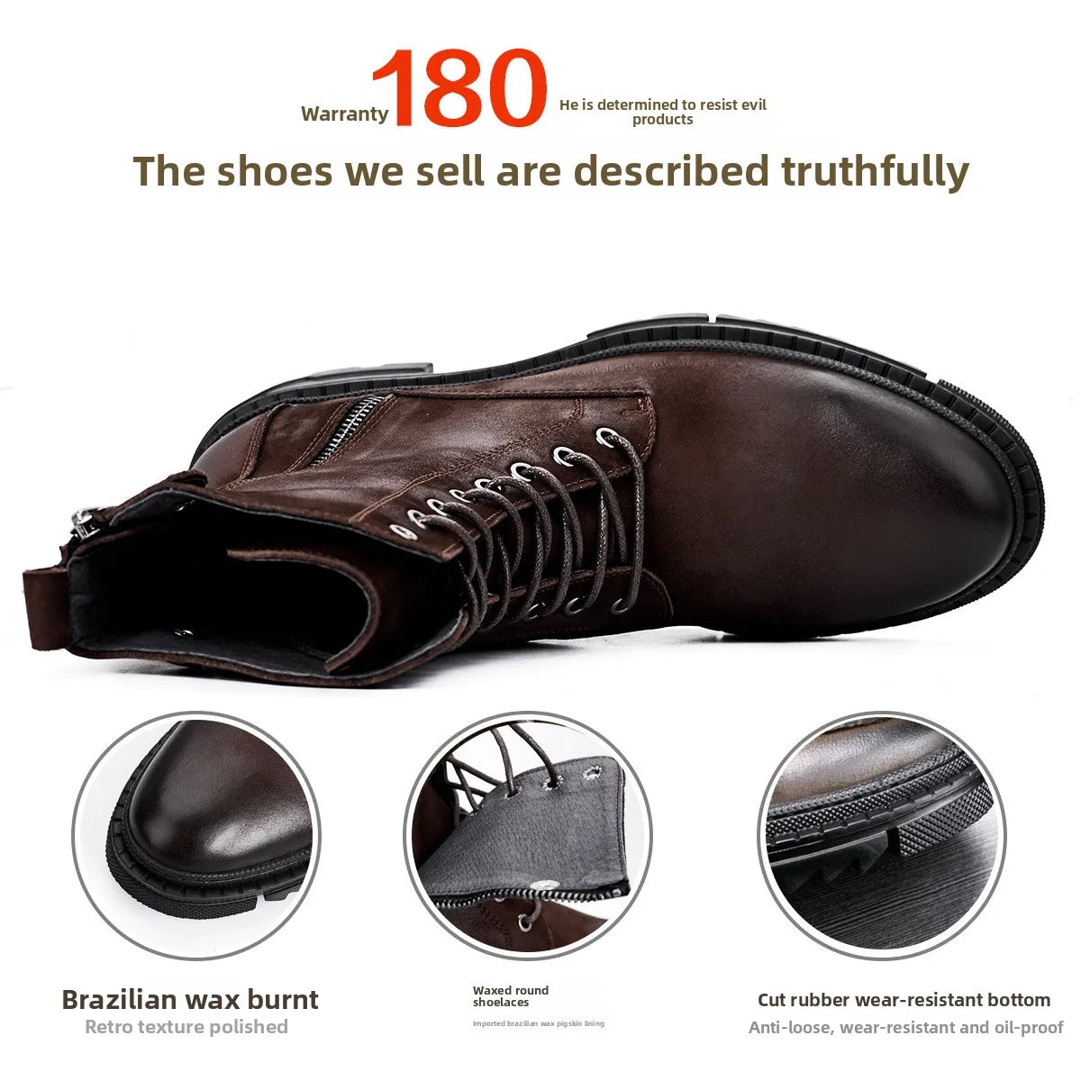 Round Head Casual Combat Boots Thick-soled High Boots Men's High Top Leather shoe Zipper Leather Boots motorcycle boots men