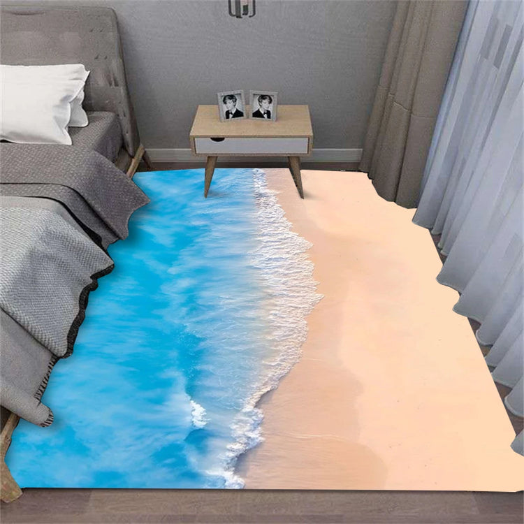 Crystal Velvet Carpet Summer Waves Beach Shell Rug for Living Room Sofa Bedroom Kitchen Hallway Decor
