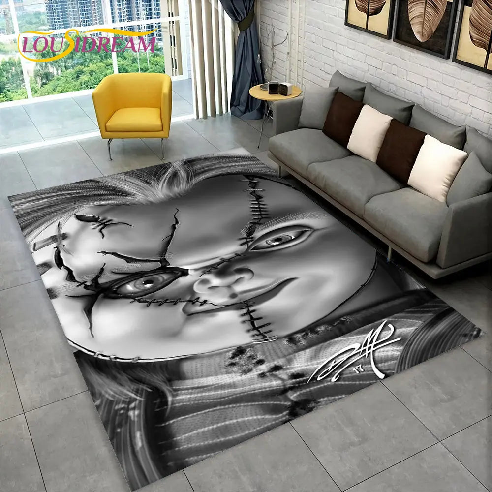 Horror Movie Character Chucky Saw Cartoon Area Rug,Carpet Rug for Living Room Bedroom Sofa Doormat Decoration Non-slip Floor Mat
