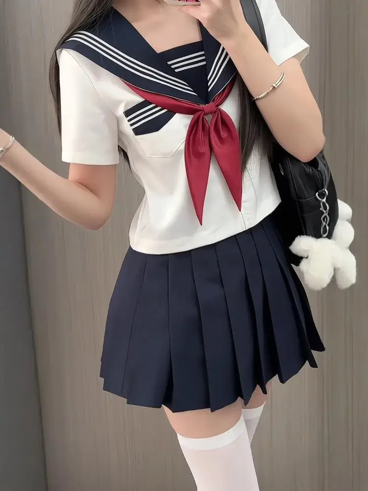 Basic Style Short Sleeve Sailor Suit Uniform JK School Uniform Short Skirt for Women Cosplay Special Use Clothing