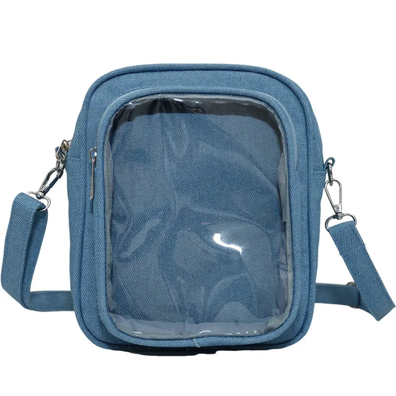New Denim Ulzzang Ita Bags Female Transparent Badge Doll Show Crossbody Shoulder Bag Individuality Designer 2 Sides Bolso Mujer