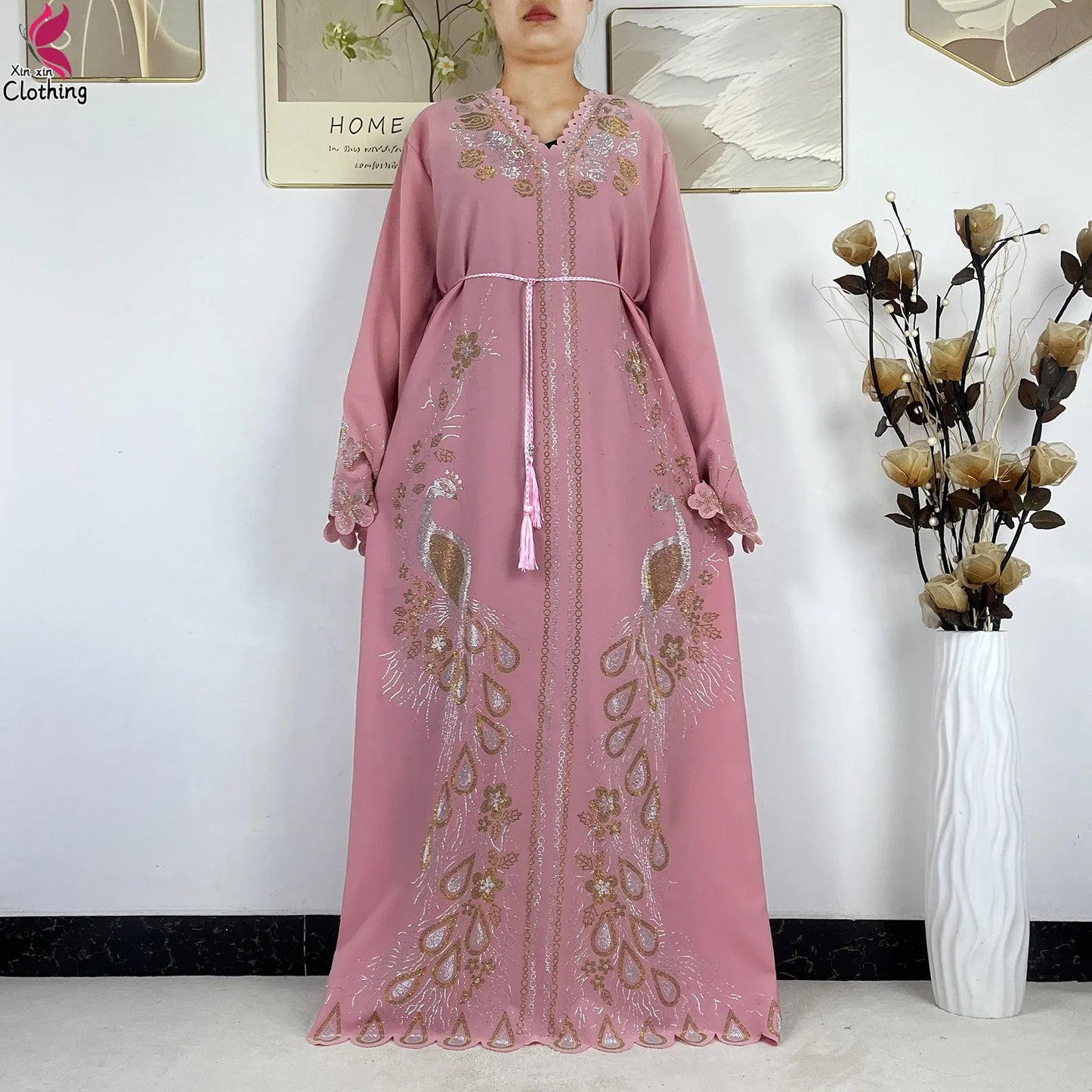 2026New Dubai Muslim Women Modest Dress Diamond Chiffon Elegant Arabic Femme Hijab African Abaya Islamic Long Sleeve Turkey Robe