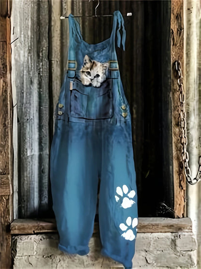 Pet Cat Love Print Women's Halter Jumpsuit Outdoor Resort Casual Women's Halter Pants S-5XL Spring Summer Jumpsuit Travelwear