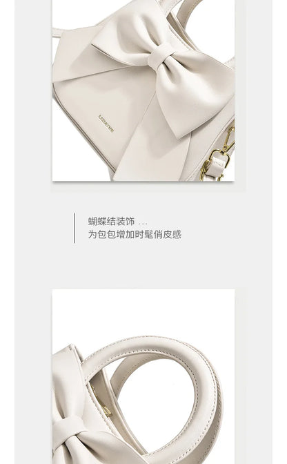 New Fashion Casual Handbags for Women Cute Bow Black White Blue PU Handbags Trendy Daily Shoulder Underarm Bags Bolsa Feminina