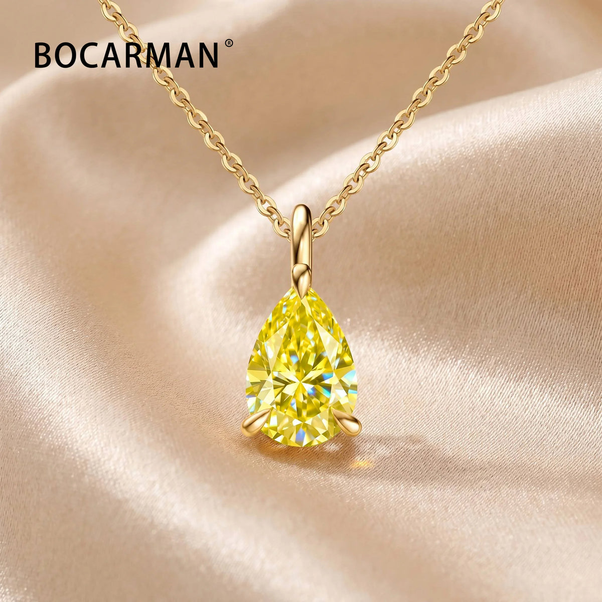 Bocarman Colorful Pear Moissanite Pendant on S925 Silver Chain GRA Iridescent Teardrop Whimsical Enchanting Gift