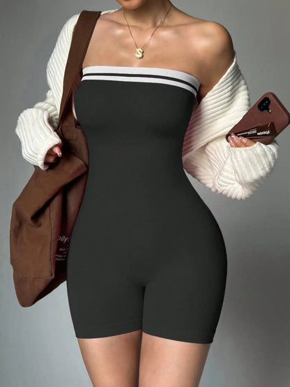 Striped strapless spicy girl outfit for women, seamless slimming and slimming, tight fitting, hip hugging, sports and casual jum