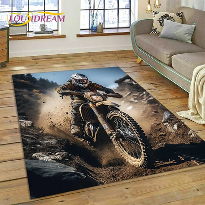 Motocross Modern retro Motorcycle Carpet Rug for Bedroom Living Room Home Sofa Decoration,Children Game Large Decor Floor Mat