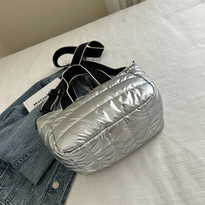 2025 Winter Luxury Quilted Tote Bag Women Fashion Down Puffer Shoulder Bag Large Capacity Crossbody Messenger Purse Nylon Gift