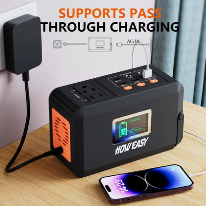 Portable Power Station,120W(240W Peak) Solar Generator,88Wh Lithium Battery Power with 110V AC Outlet/DC/USB/LED Light