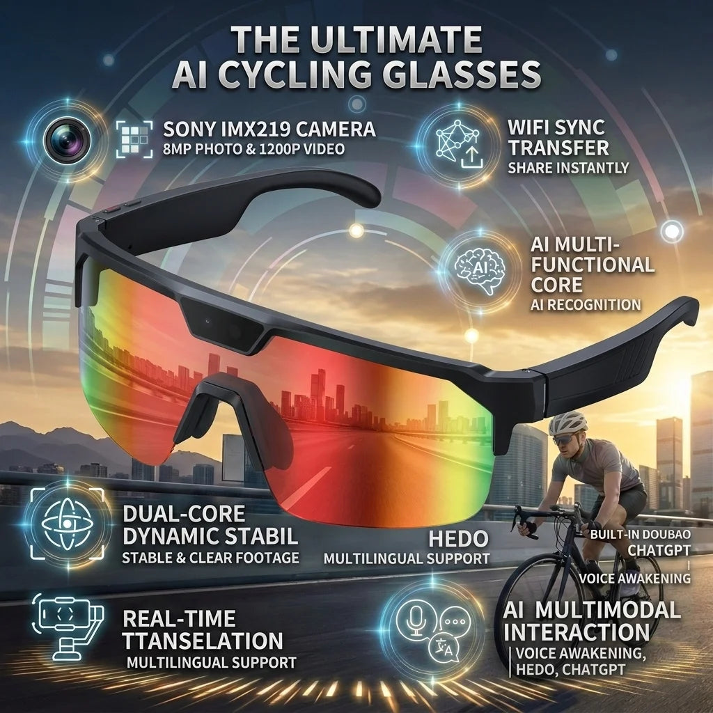 AI Smart Glasses 2026 New, 1200P HD Camera, 30MP Photo, Real Time Translation, Voice Control, Wireless 5.3 for Outdoor Vlog Use