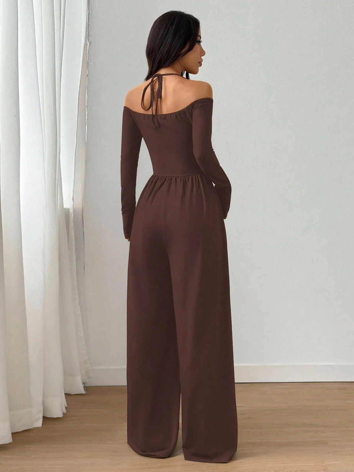 2026 Casual Jumpsuits For Woman Jumpsuit All-match Women's Clothe Simple Style Neck Halter Off Shoulder Solid Color Long Sleeves