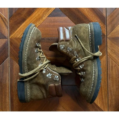 Men's Suede Leather Motorcycle Boots Rivet Mountaineering Shoes Lace-Up Metal Outdoor Mid-calf Western Hiking Boots