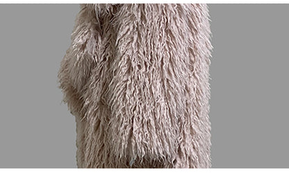 Lautaro Autumn Winter Long Oversized White Thick Warm Hairy Shaggy Fuzzy Faux Mongolian Fur Coat Women Pink Fluffy Overcoat