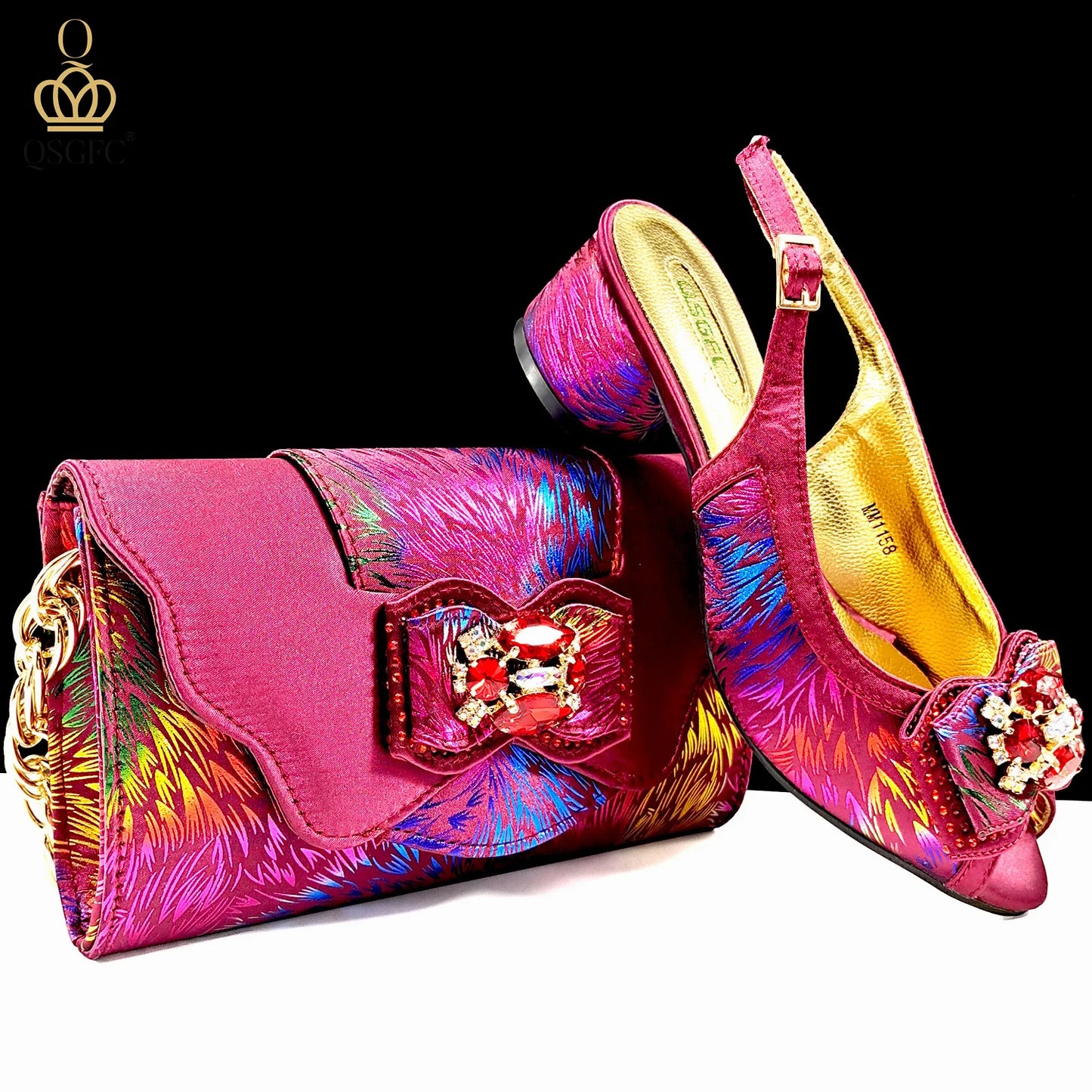 QSGFC New Design Nigerian Style Women Heels Shoes And Elegant Bag Set Color Matching Handbag Wedding Party Women Shoes