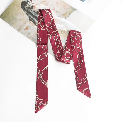 Women Print Flower Small Scarf Handle Bag Ribbons Fashion Head Scarf Small Long Skinny Scarves Headbands Tie Accessories