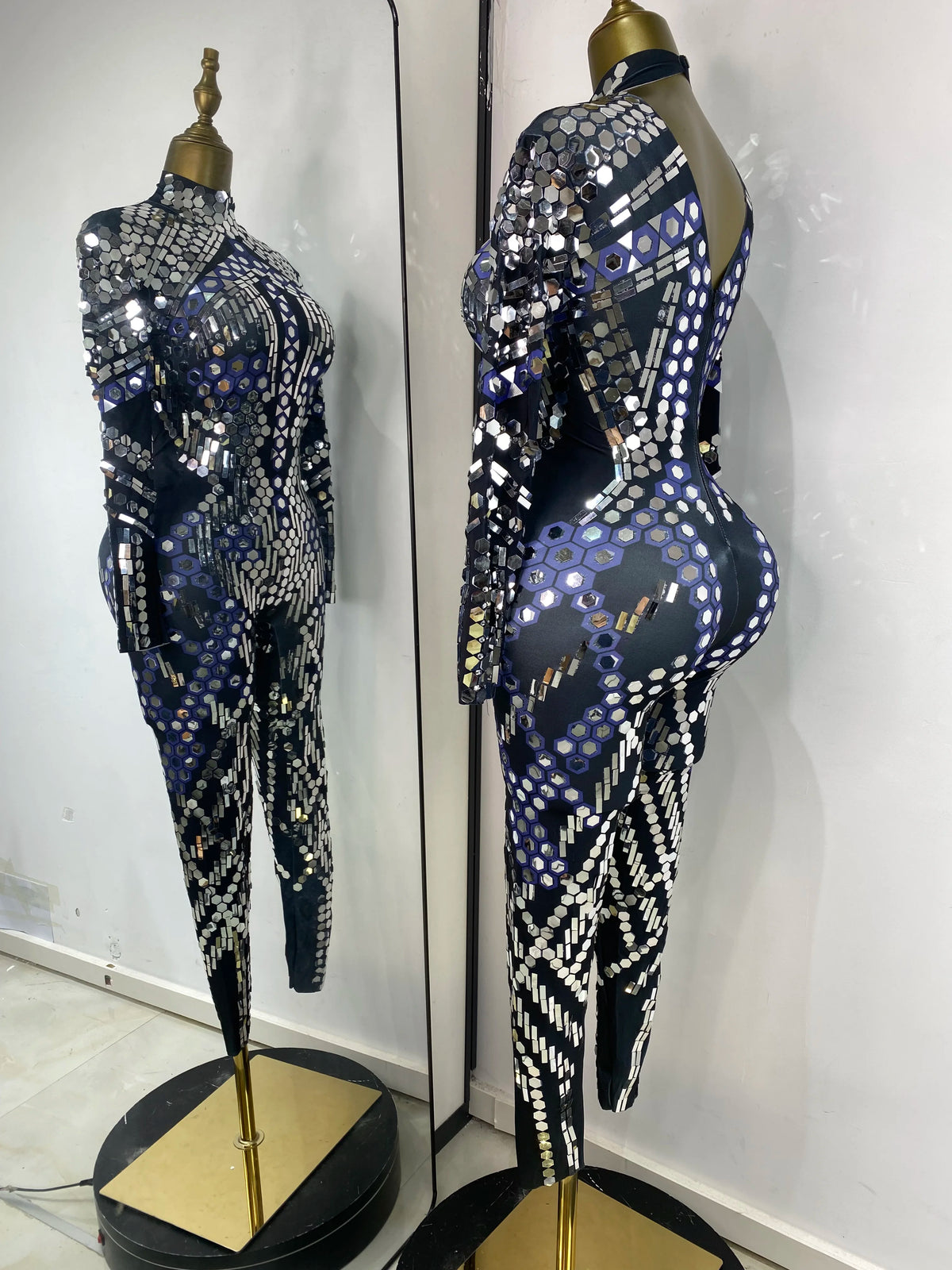 Women Special Occassion Cosplay Y2K Evening Party Jumpsuits Glitter Sequines Rhinestones Spandex Bodycon Jumpsuit Dress Costumes