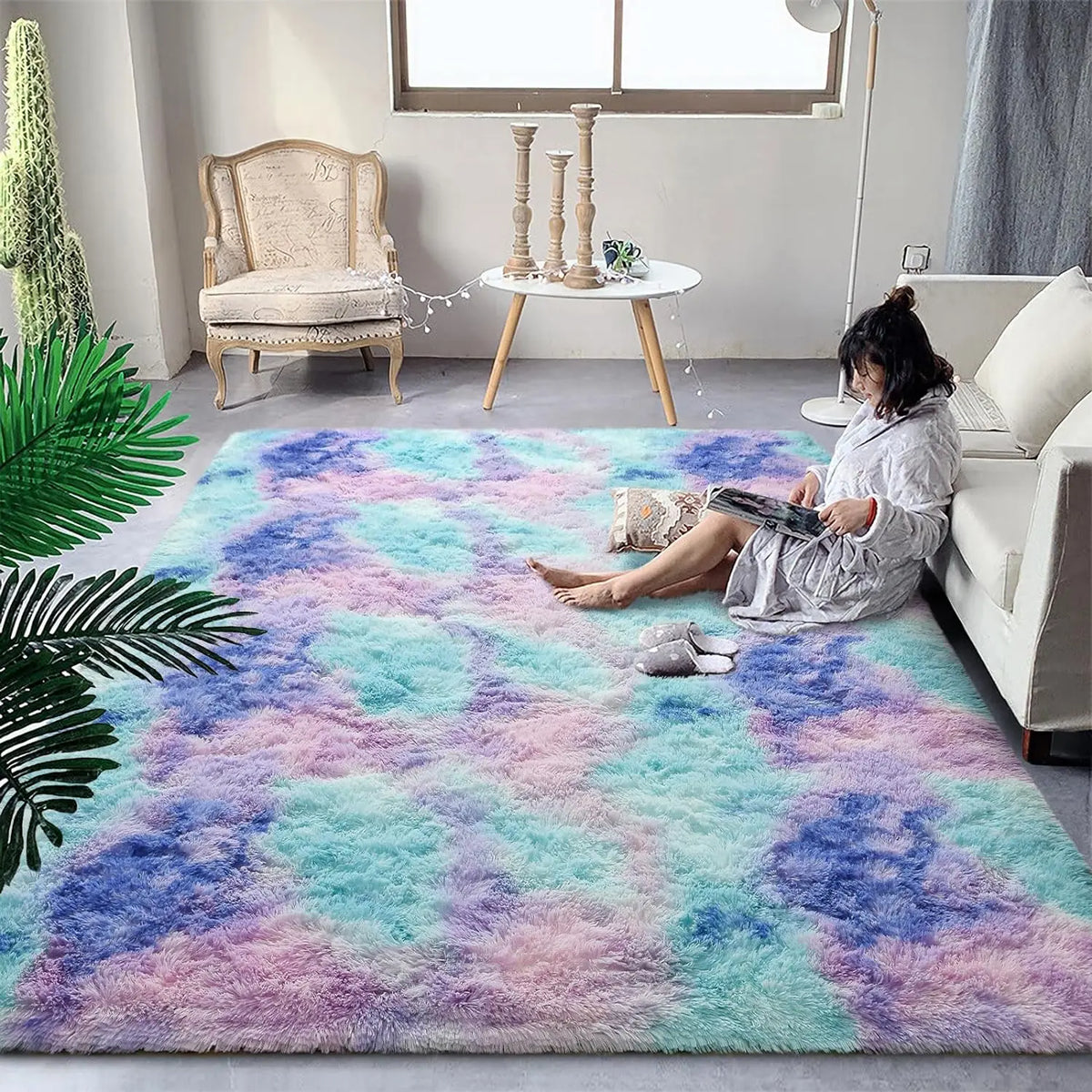 Tie-dye Soft Runner Rugs for Bedroom Living Room Plush Fluffy Mat Shag Furry Area Carpet Anti-Slip for Girls Room Home Decorat
