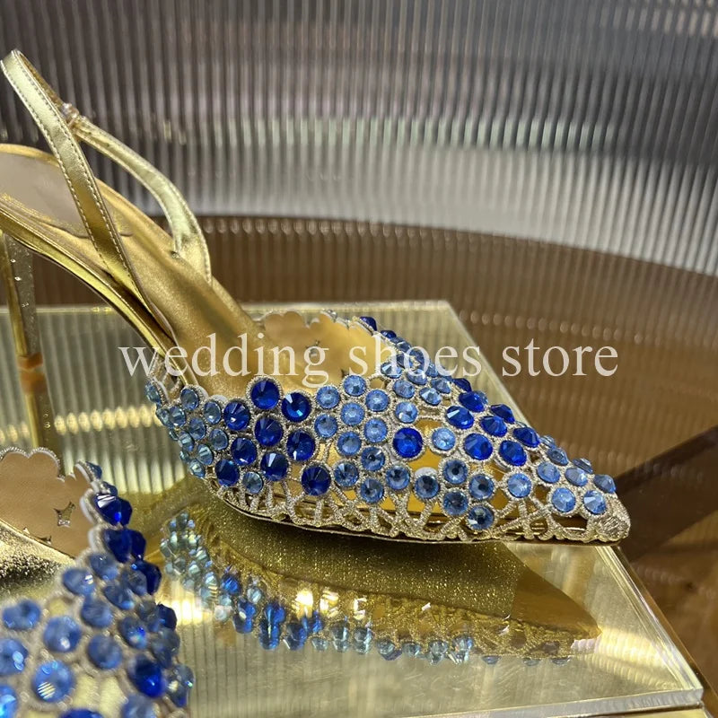 Handmade Metal Wire Braid Rhinestone Stiletto Glitter Crystal Sandals Pointed Sandals Wedding Luxury High Heel Party Women Shoes
